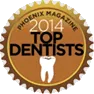 Top Dentists award badge from Arizona Parks with tooth icon on gold seal
